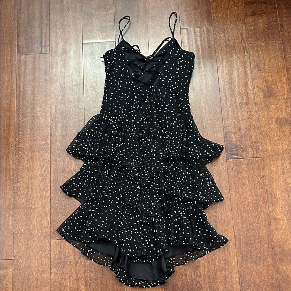 Vintage 80s New Leaf Black and White Polka Dot Dress, Strappy Back, Size XXS/XS - Picture 7 of 13